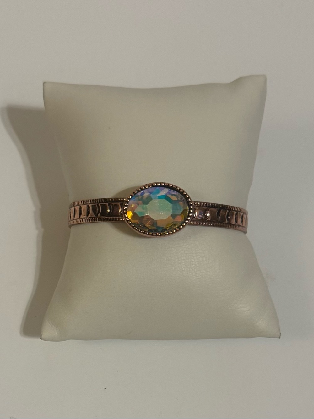 Copper/Rose Gold Iridescent Oval Crystal Cuff Bracelet [MSRP $22]